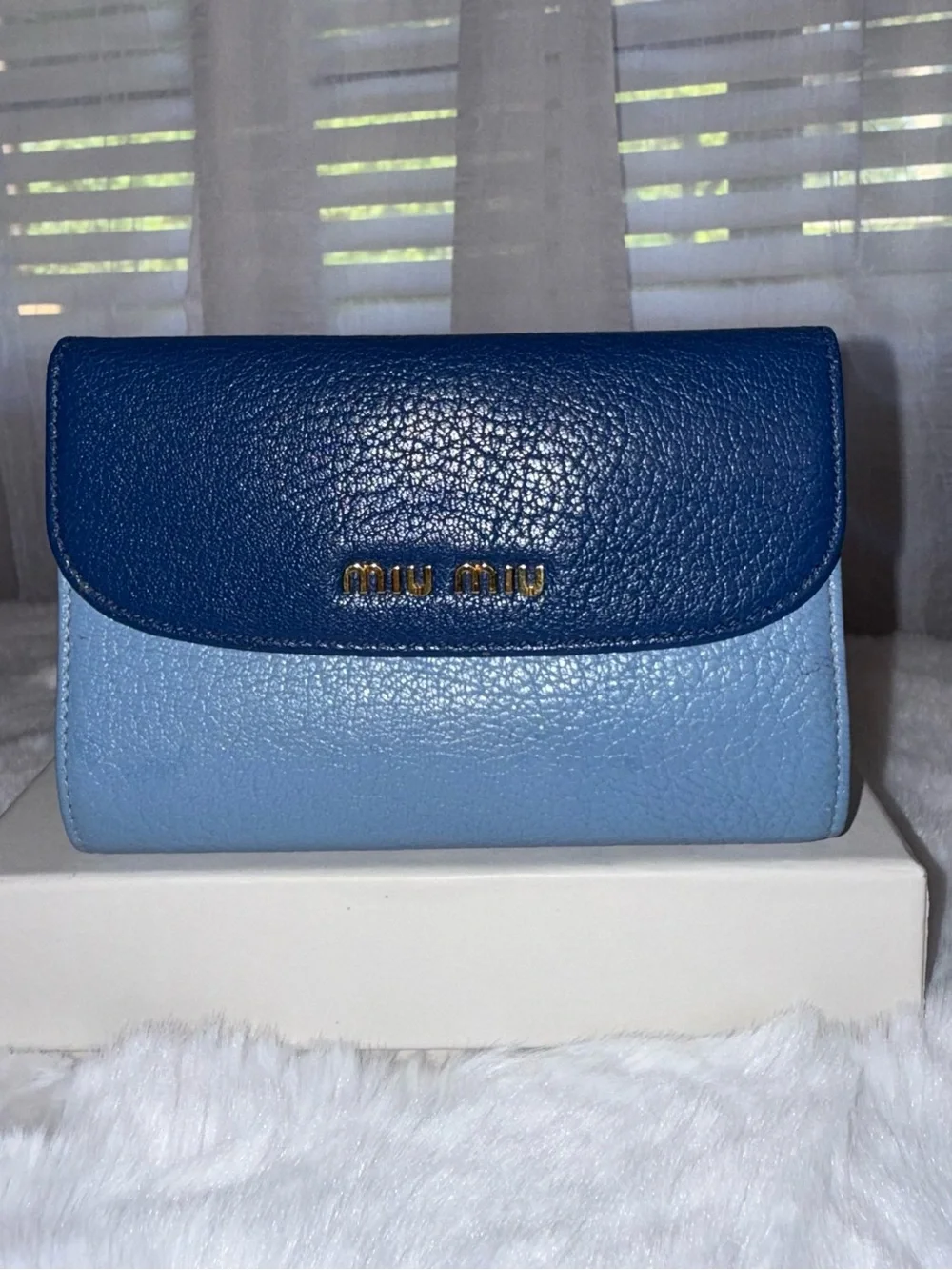 Miu Miu Two-Tone Navy and Light Blue Leather Fold Wallet